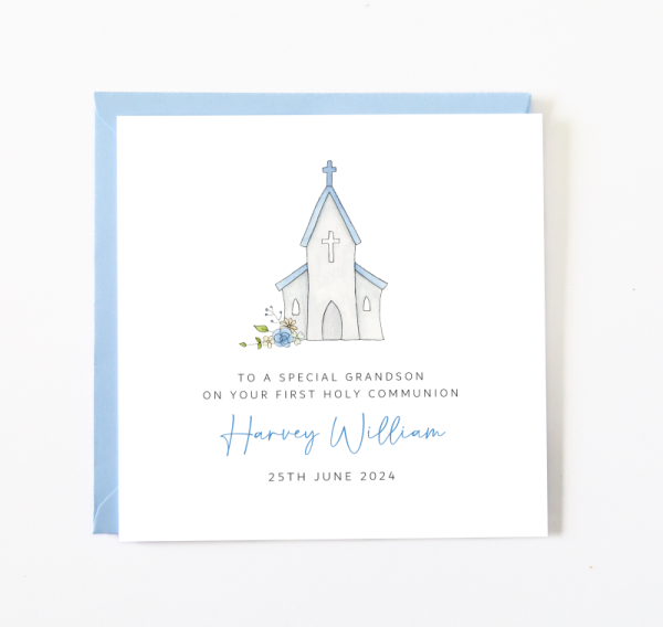 Personalised Boys First Holy Communion Card - Church
