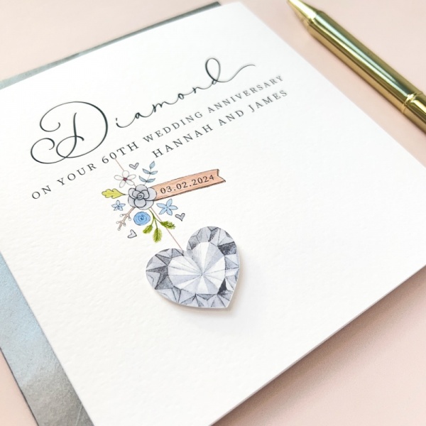 Personalised 60th Wedding Anniversary Card - Diamond Anniversary Card