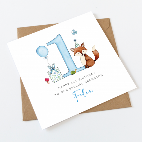 Personalised Boys 1st Birthday Card - Fox