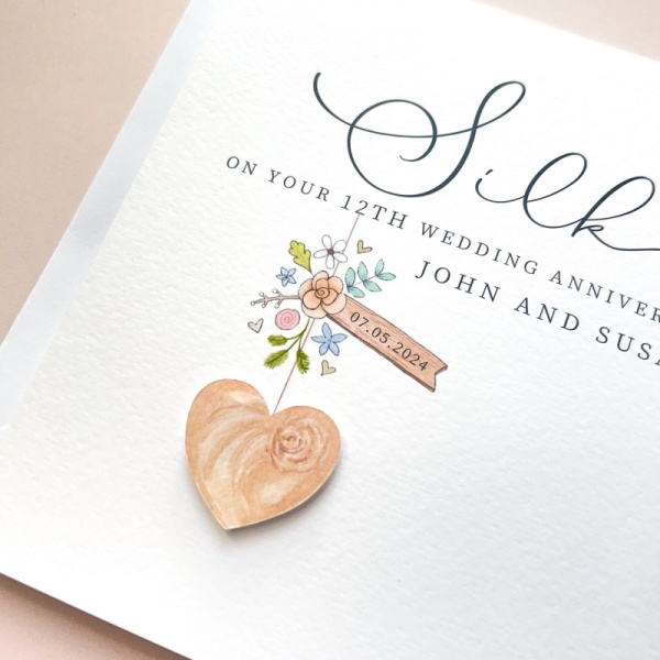 Personalised 12th Wedding Anniversary Card - Silk Anniversary Card