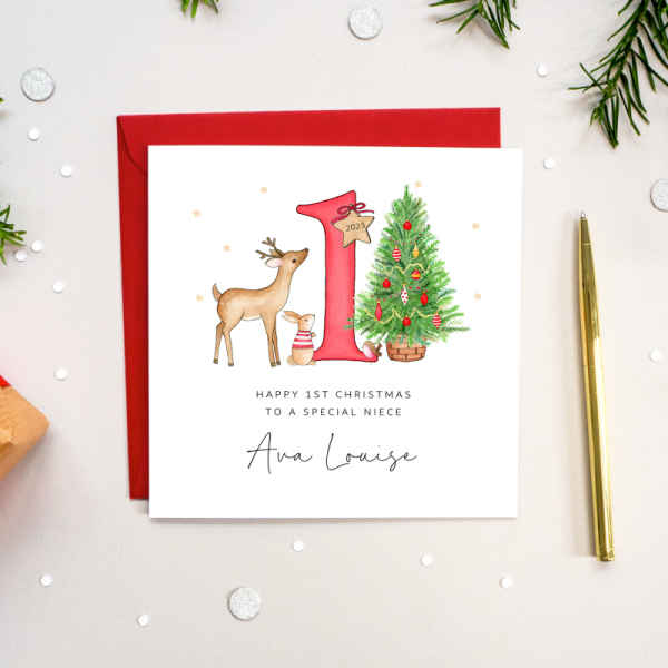 Personalised 1st Christmas Card For A Boy or Girl - Deer