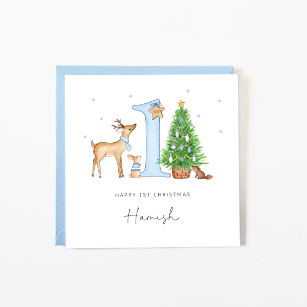 Boys 1st Christmas Card - Elephant