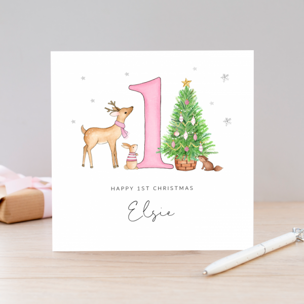 Girls 1st Christmas Card - Elephant