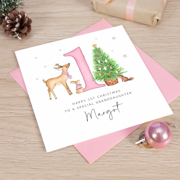 Personalised 1st Christmas Card For A Little Girl - Pink