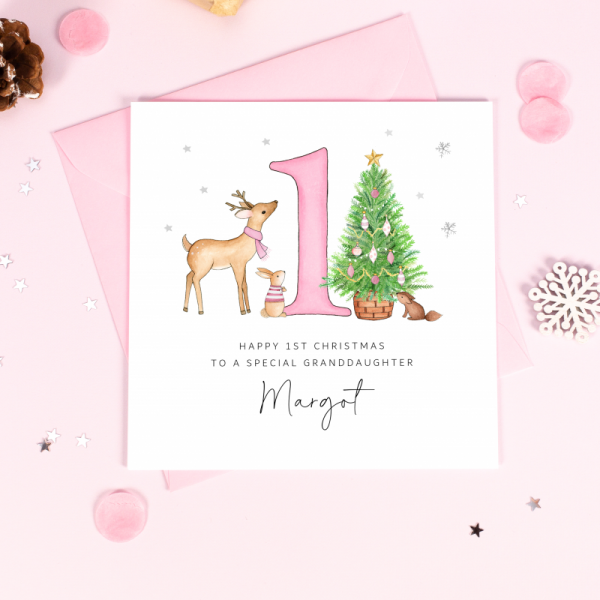 Personalised 1st Christmas Card For A Little Girl - Pink