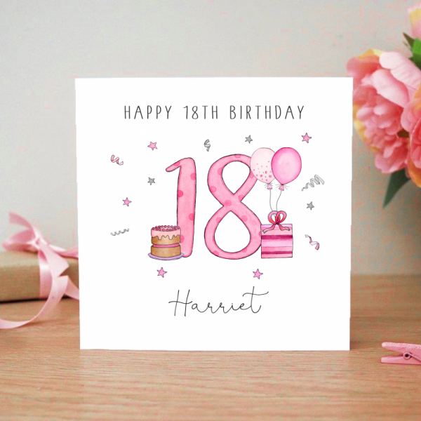 Personalised Birthday Card - Pink - 18th, 21st, 40th, 50th, 60th, 70th, 80th