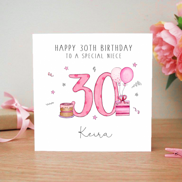 Personalised Birthday Card - Pink - 18th, 21st, 40th, 50th, 60th, 70th, 80th