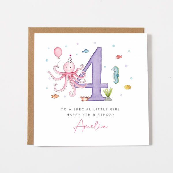 Girls Birthday Card - Octopus under the sea theme