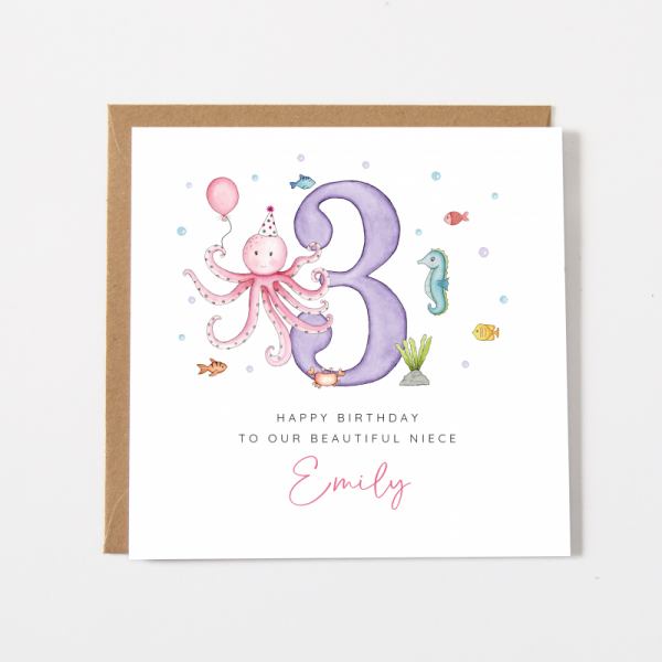 Girls Birthday Card - Octopus under the sea theme