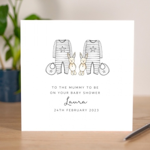 Personalised Twins Baby Shower Card - On your baby shower card