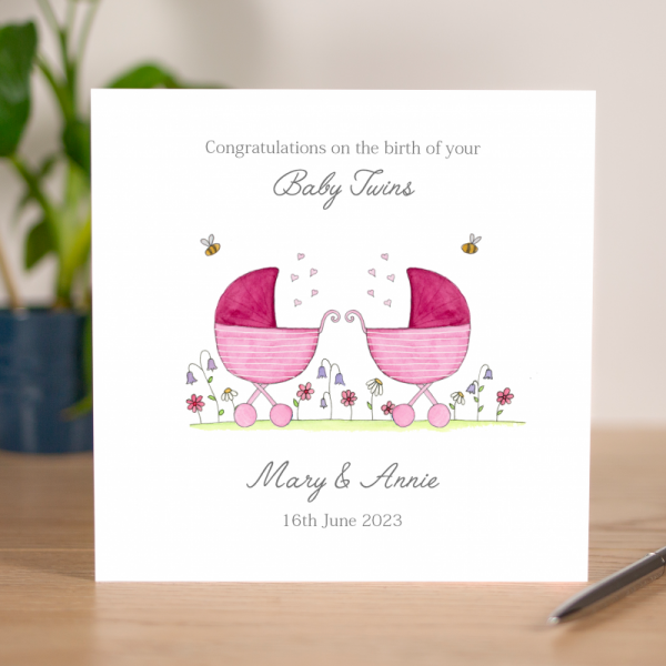 Personalised Baby Twins Card - Prams