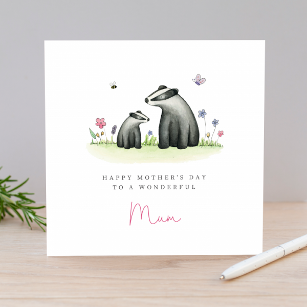 Personalised Mother's Day card - Badgers