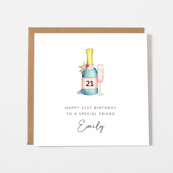 Personalised Birthday Card - Bottle of Bubbly