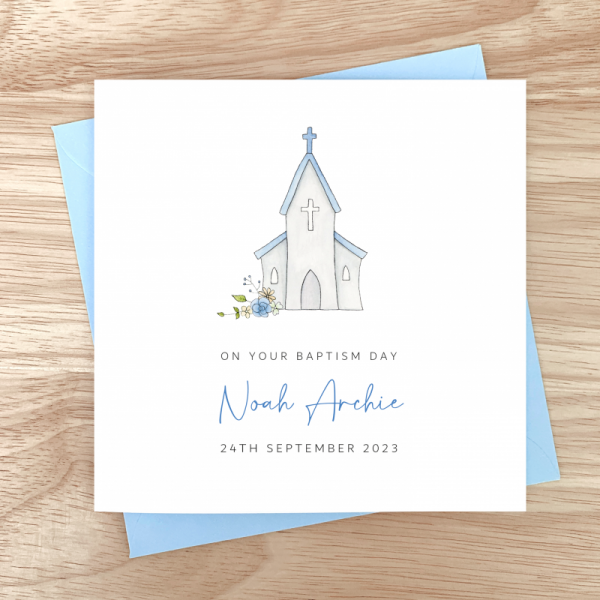 Personalised Boys Baptism Card - Church