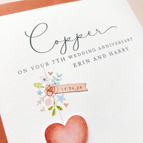 Personalised 7th Wedding Anniversary Card - Copper Anniversary Card