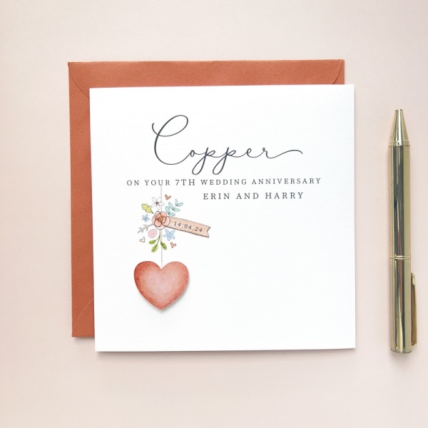 Personalised 7th Wedding Anniversary Card - Copper Anniversary Card