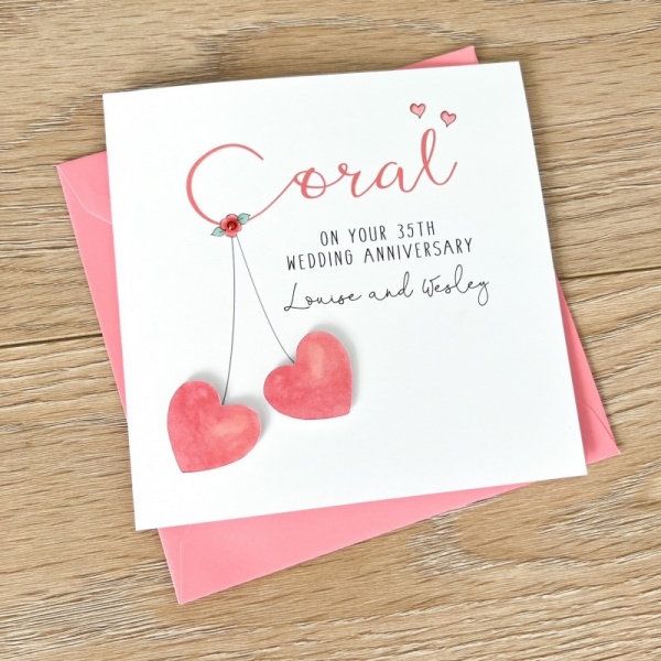 Personalised Coral Wedding Anniversary Card  - 35th Anniversary