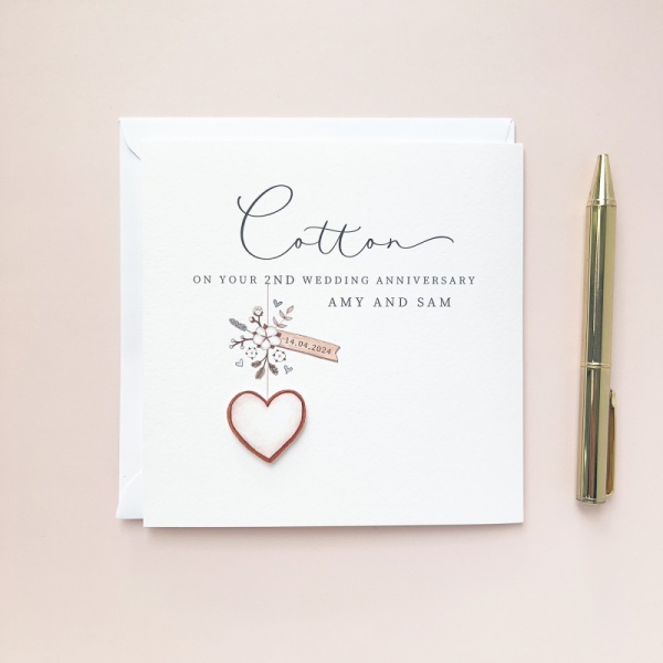 Personalised 2nd Wedding Anniversary Card - Cotton Anniversary Card