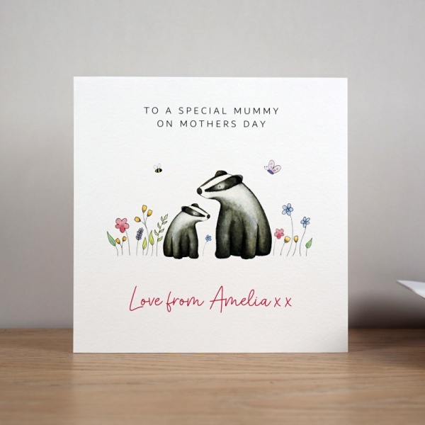 Personalised Mother's Day card - Badgers