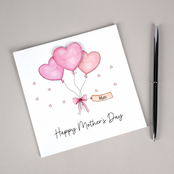 Personalised Mother's Day card - Heart Balloons