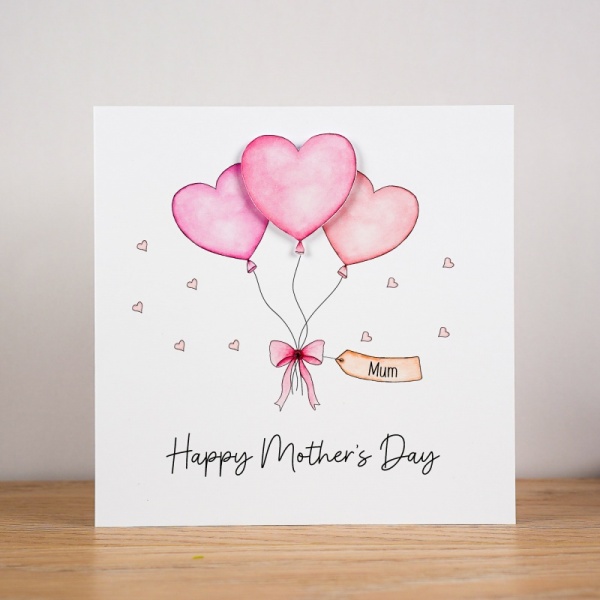 Personalised Mother's Day card - Heart Balloons