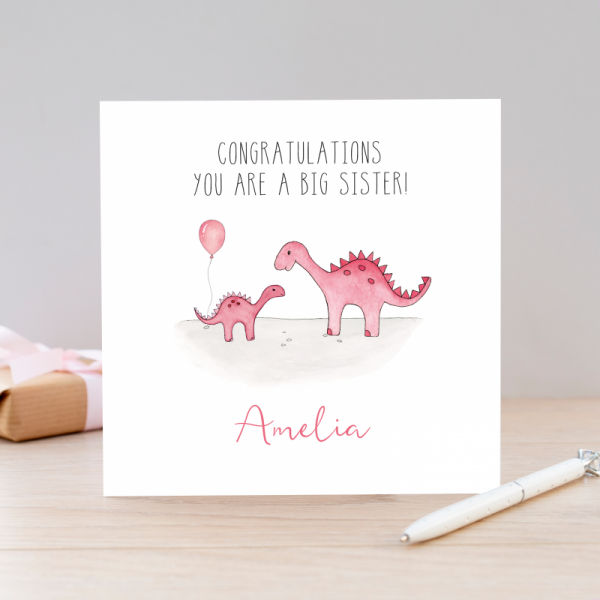 Personalised New Big Sister Card - Dinosaur