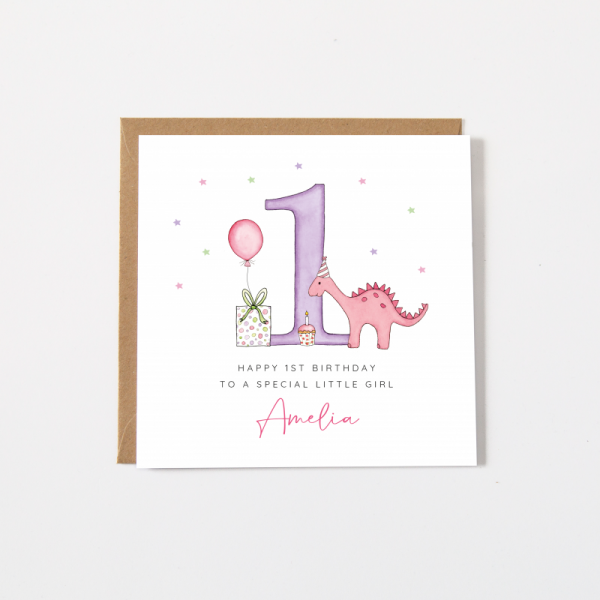 Personalised Dinosaur Girls Birthday Card  - Any age