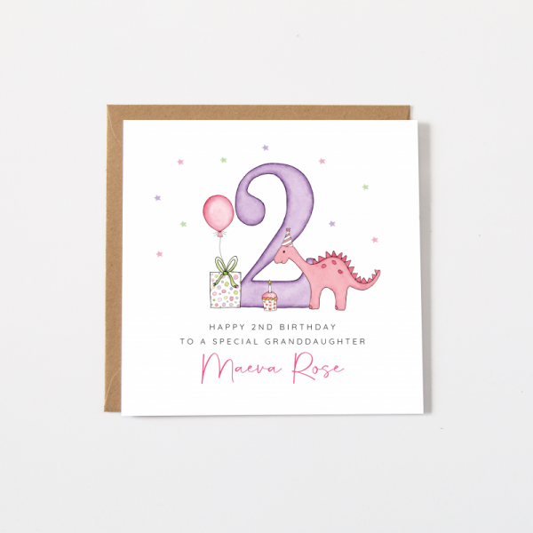 Personalised Dinosaur Girls Birthday Card  - Any age