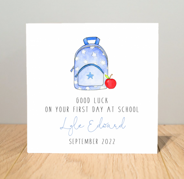 Personalised Boys Good Luck on your First Day at School Card