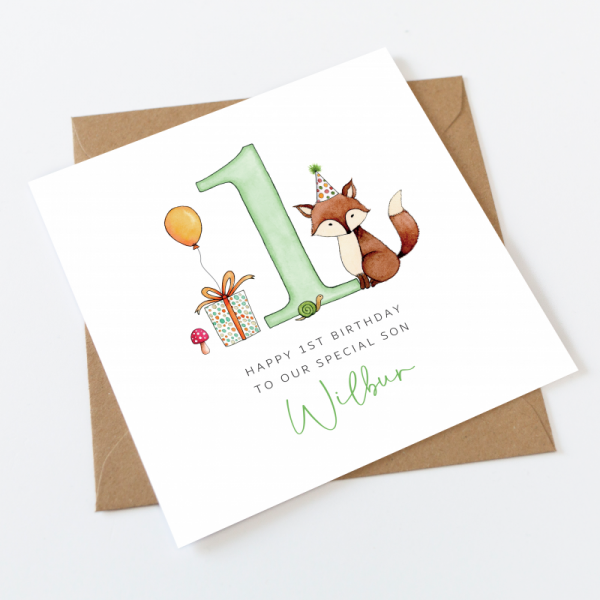 Personalised Boys 1st Birthday Card - Fox