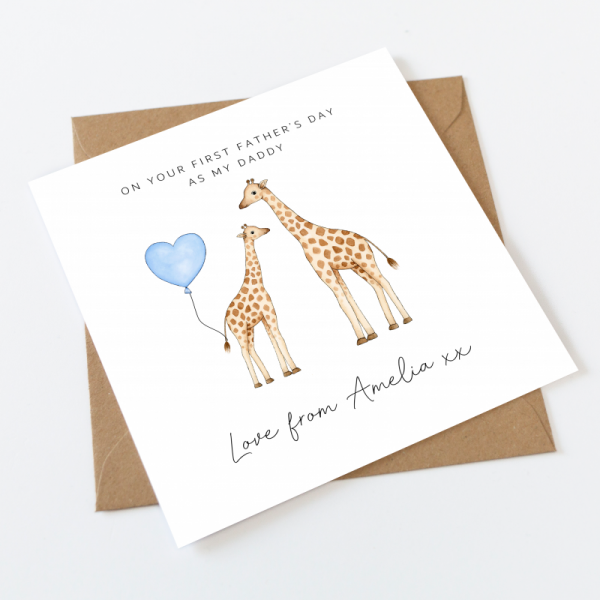 Personalised 1st Father's Day Card - Bear First Fathers Day Card - Giraffes - Daddy, Grandad, Grandpa