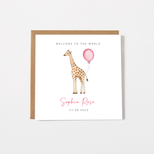 Personalised New Baby Girl Card - Giraffe