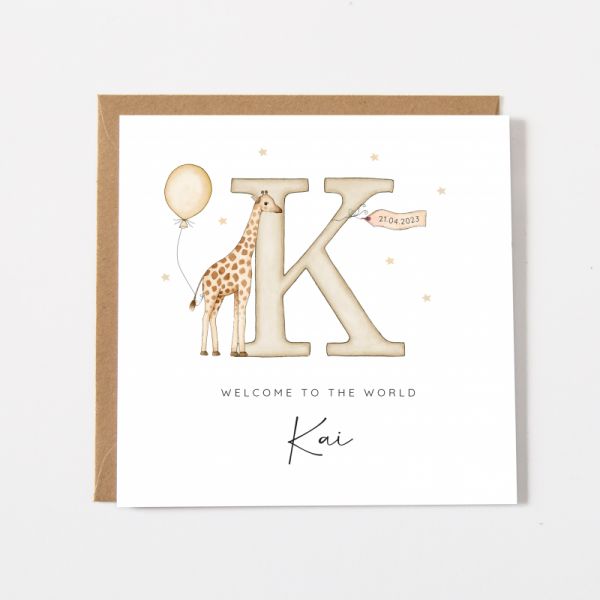 Personalised New Baby Card  For Girl or Boy - Giraffe