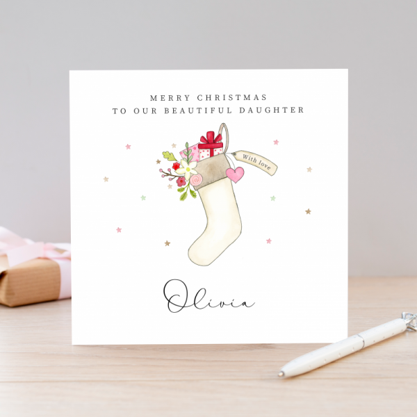 Personalised Christmas card - Stocking - Daughter, Granddaughter