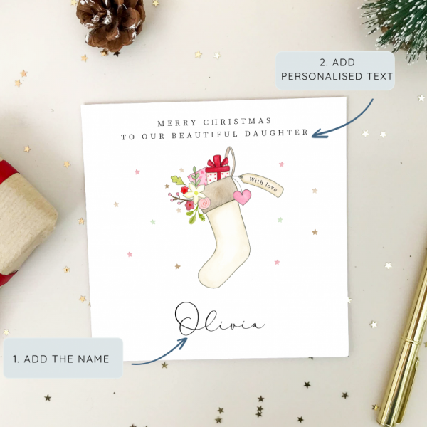 Personalised Christmas card - Stocking - Daughter, Granddaughter