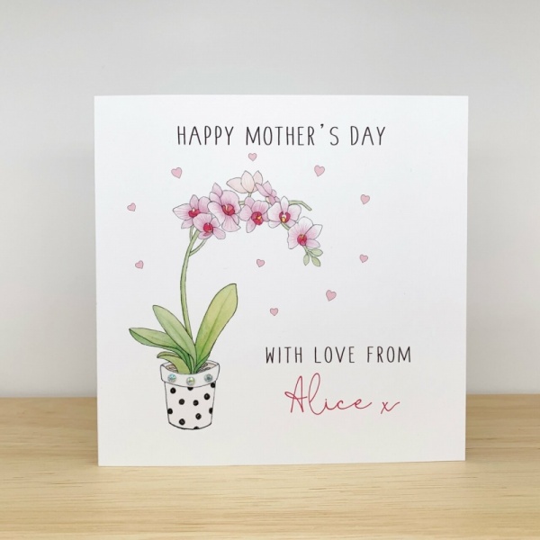 Handmade Personalised Mother' Day Card - Orchid