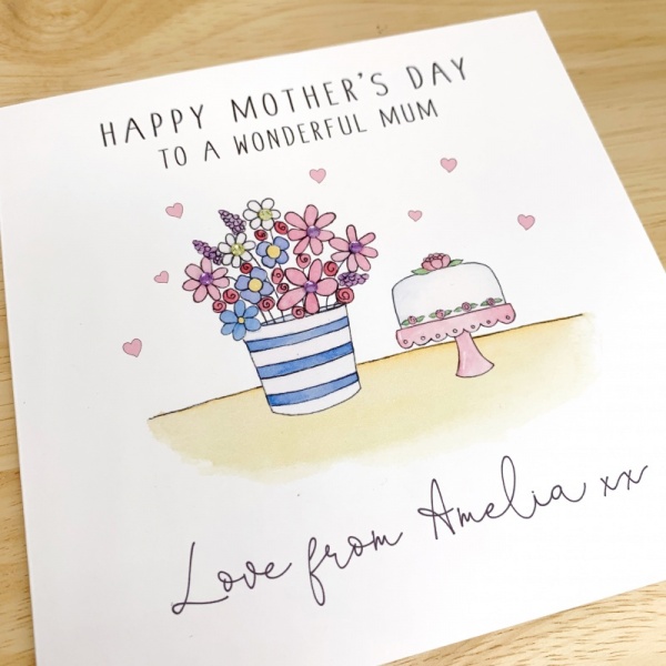 Personalised Mother's Day Card - Flower Pot and Cake