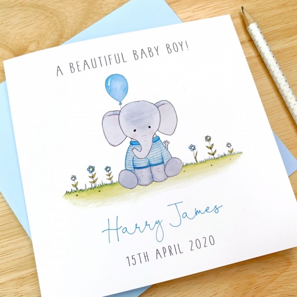 Personalised Baby Boy Card - Elephant