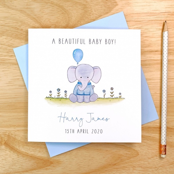 Personalised Baby Boy Card - Elephant