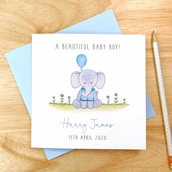 Personalised Baby Boy Card - Elephant