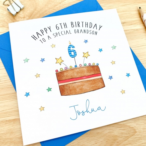Personalised Birthday Card - Blue Cake and Age Candles