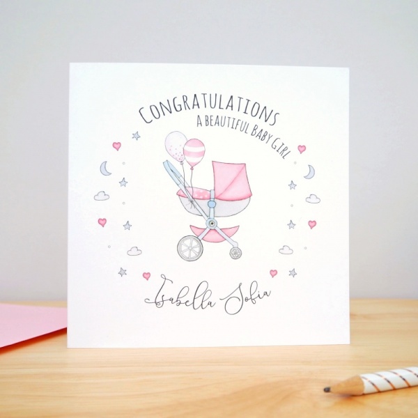 Personalised Baby Girl Card - New Baby Girl Card