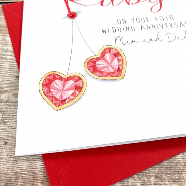 Handmade Personalised Ruby Wedding Anniversary Card  Personalised 40th Anniversary Card