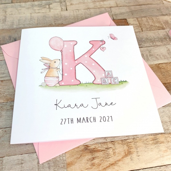 Personalised Baby Girl Card - Alphabet Letter