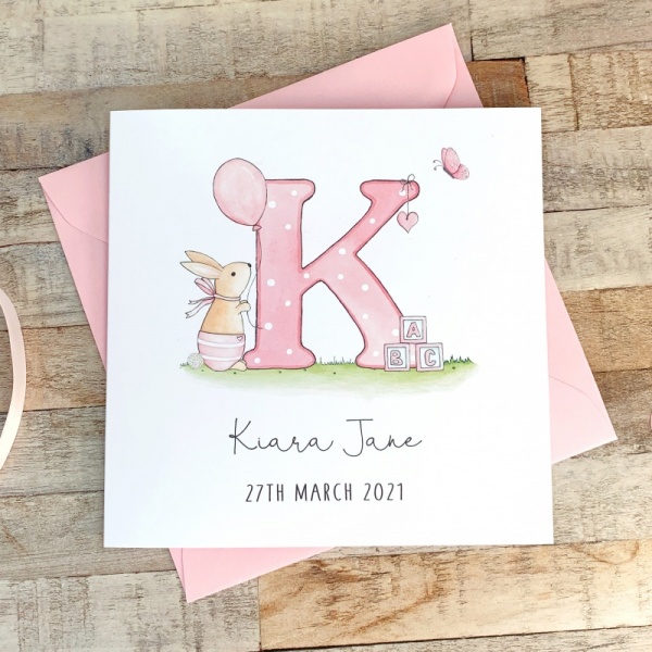 Personalised Baby Girl Card - Alphabet Letter