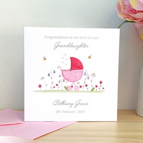 Personalised New Baby Granddaughter Card - New Grandparents Card