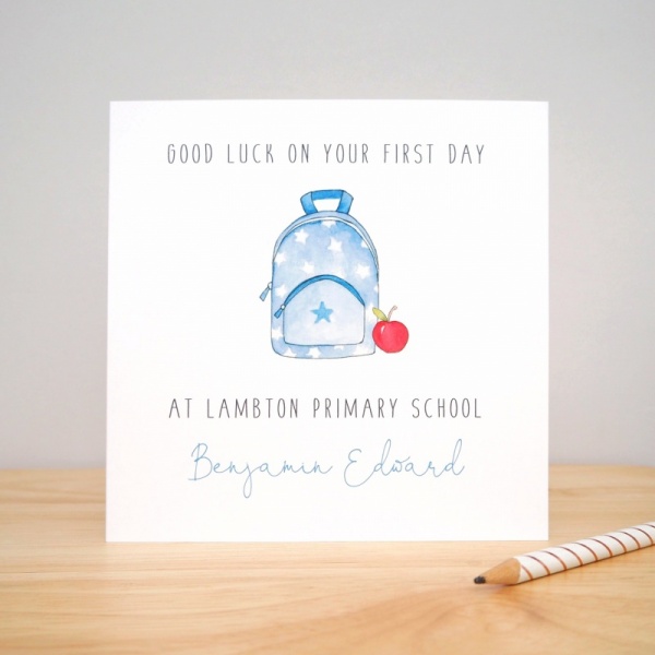 Personalised Boys Good Luck on your First Day at School Card