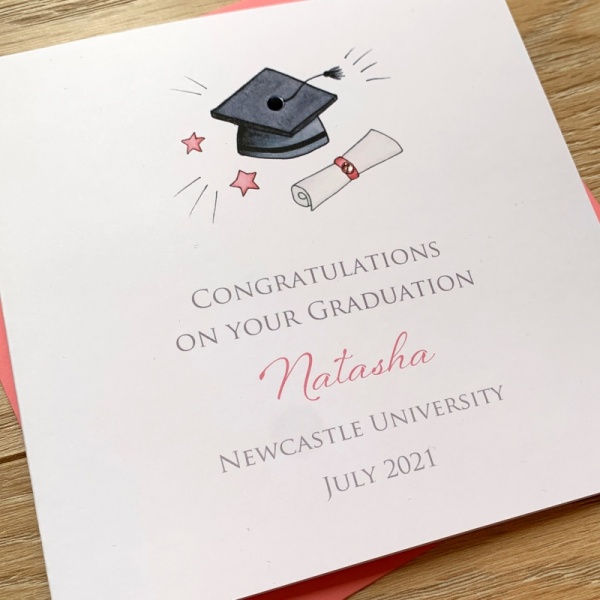 Handmade Personalised Graduation Card - Pink