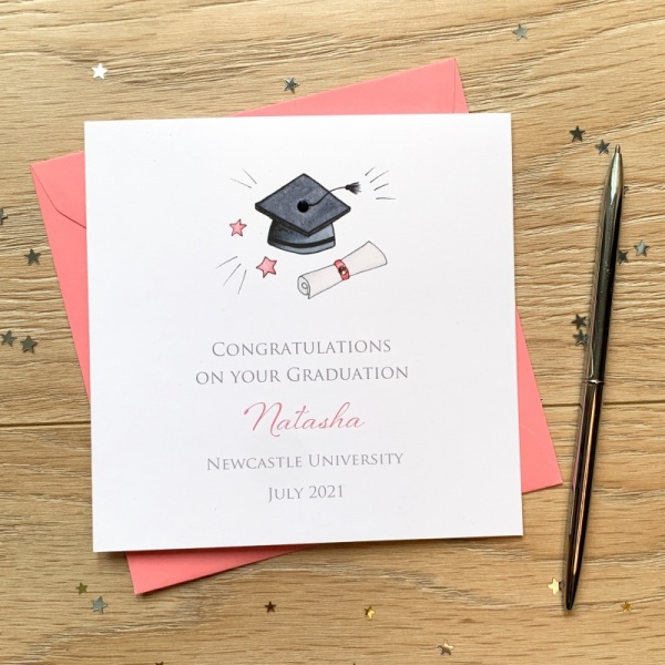 Handmade Personalised Graduation Card - Pink
