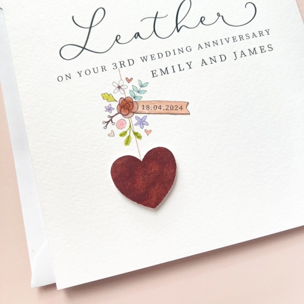 Personalised 3rd Wedding Anniversary Card - Leather Anniversary Card